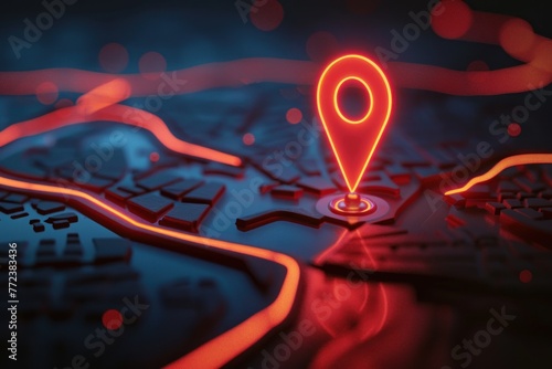 A glowing red marker stands out on the digital map, marking your destination