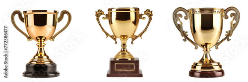 Set of Golden Trophy Cup isolated on a transparent background
