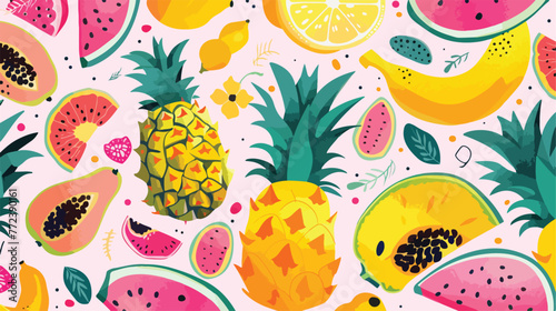 Vector tropical fruit background with pineapple man