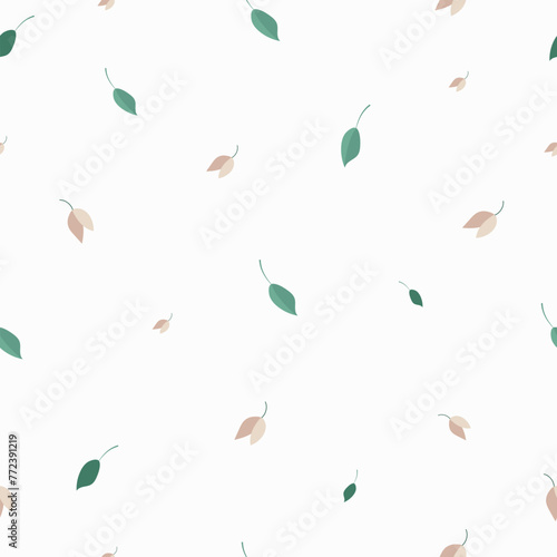 Vector seamless flat pattern with petals and leaves in a minimalistic style. 