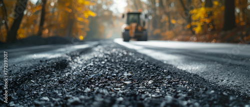 Eco-friendly road materials that clean the air, road construction blurred in the background