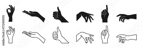 Hands gestures set. Various hands gestures. Vector illustration