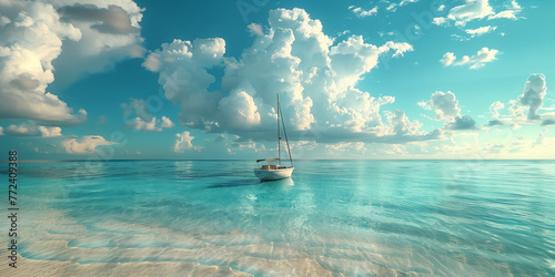 Sailboat on calm crystalline water