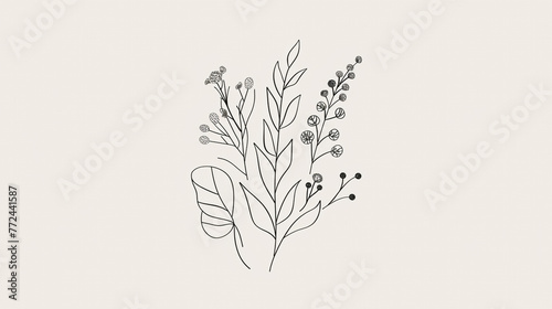 A nature-inspired logo sketch capturing the beauty of flora and fauna through delicate linework and organic shapes. 32K. -