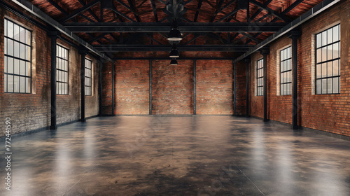 Industrial loft style, empty old warehouse, grunge background design made from old bricks.