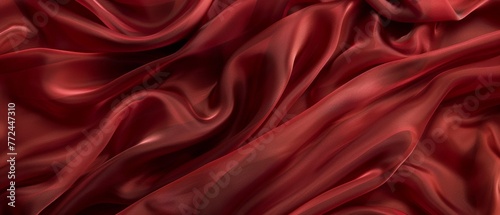 Luxurious burgundy satin fabric flows in soft waves and elegant folds, showcasing the rich texture and warm tones of the material.