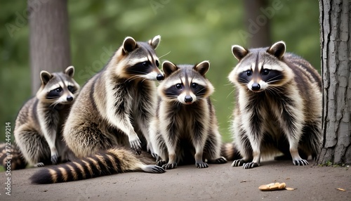 A Raccoon With A Group Of Other Raccoons Socializ 3