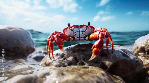 crab on a rock, at the bottom of the sea , Generate AI