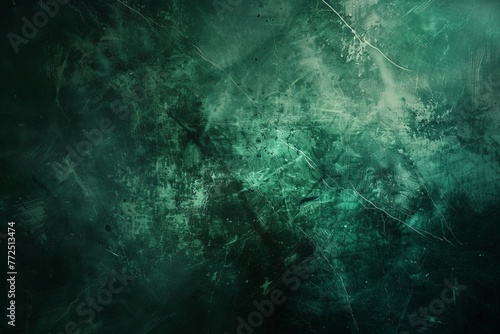 Vintage Emerald Green Abstract: Moody Texture with Dark Strokes and Worn Canvas.