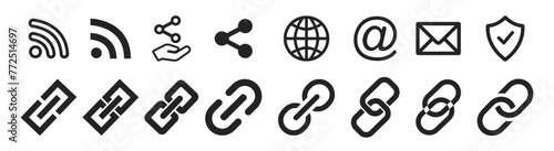 Link icon, attach link chain icon. Internet url icon symbol. Simple link icon designInternet URL or webpage url link icons set.