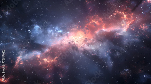 Stunning HDRI 360° space background featuring a colorful nebula and stars, suitable for use as an immersive environment map for astronomical and fantastic visualizations.