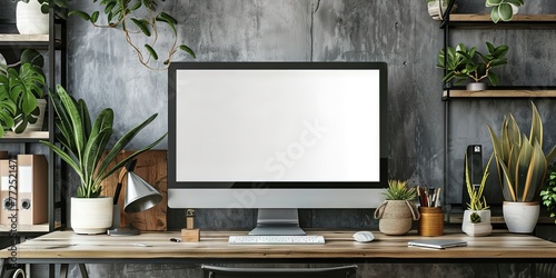 Blank computer monitor on workstation