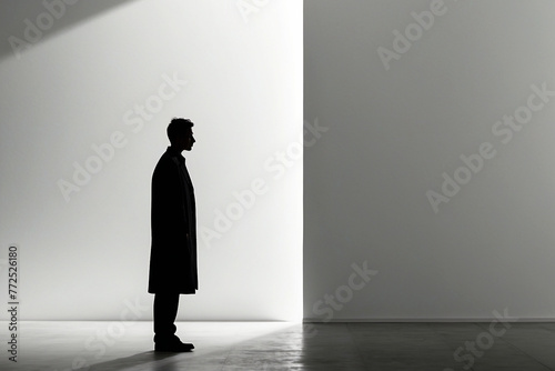Silueta masculina en contraluz en escena minimalista
