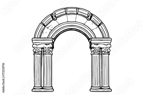 Greek column, architecture arch, roman pillar, doorway, archway vector sketch.