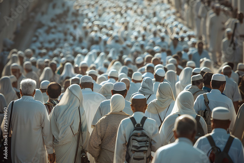 Muslim pilgrims performing umrah or hajj at the haram mosque in Mecca, Saudi Arabia.