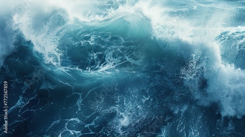 Blue sea wave ocean outdoor landscape. AI generated image