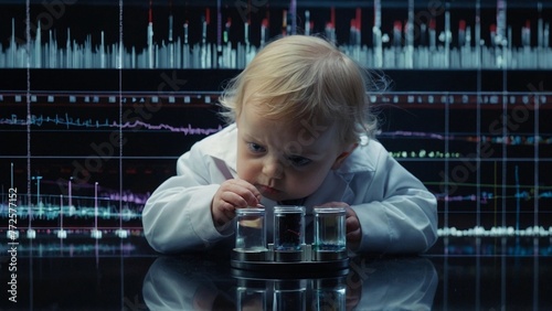 Collage image of cute baby scientist having innovative research study