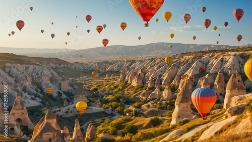 Flying balloons in Cappadocia nature