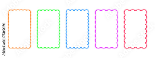 Set of colorful rectangle frames with wavy borders. Wiggly rectangular shapes with blurry aura effect. Empty text boxes or web banner templates with soft gradient edges. Vector graphic illustration.