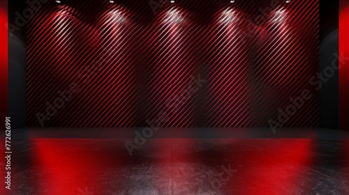 Studio interior with carbon fiber texture. Modern carbon fiber textured red black interior with light.