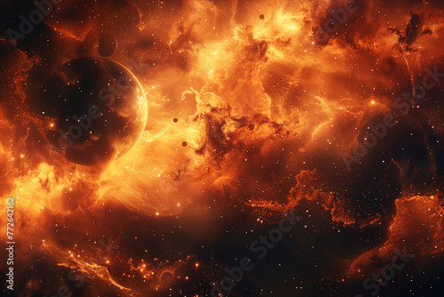 Orange nebula wallpaper, cosmic mystery in fiery hues. Distant stars, vast space