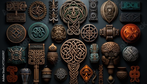A collection of intricate Celtic knots and patterns