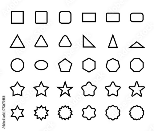 いろいろな形の図形のアウトラインベクターアイコンセット