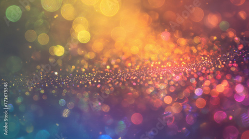 Rainbow sparks glitter background with bokeh lights