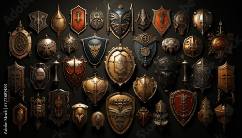 A collection of heraldic shields and crests