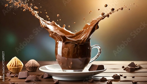 In a captivating display of food photography, a splash of warm chocolate cascades
