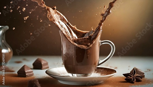 In a captivating display of food photography, a splash of warm chocolate cascades