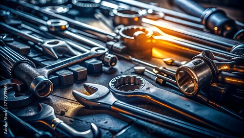 close ups of the mechanic s tools with dramatic light