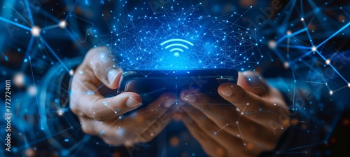 Wi-Fi wireless network data connection. Generative AI technology.