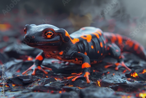 Salamanders Firedwelling creatures, often depicted as lizards, Fantasy creature, futuristic background
