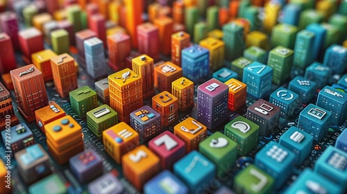 A vibrant 3D render of a graph showing the diversification of investments across different sectors, with colorful icons representing each industry