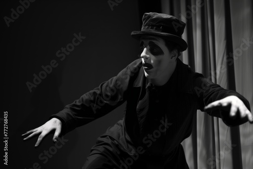 mime artist in black and white, invisible box act
