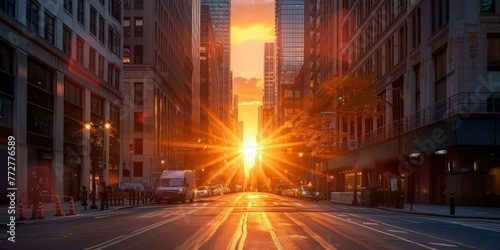 A photography of city street sunset 