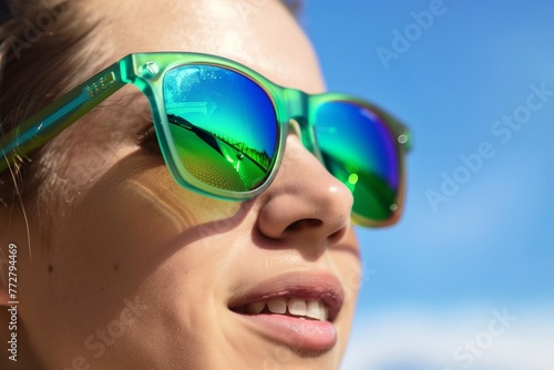 person wearing uv protection sunglasses outdoors