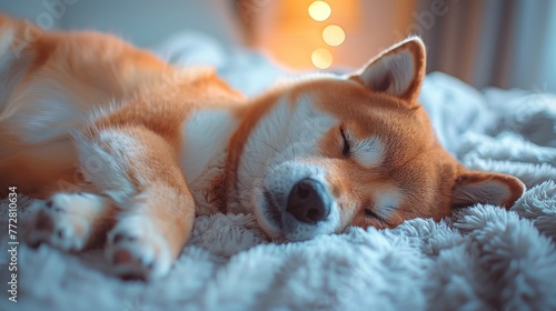 cute dog sleeping with dreamy color soft lighting, Generative AI