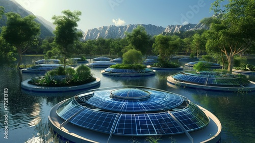 Futuristic eco-friendly domes with solar panels