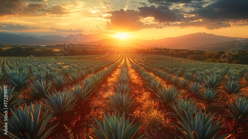Dusk above Agave plantation for Tequila making in Mexico.