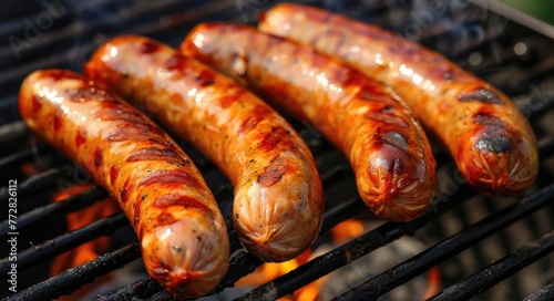 Bratwurst Sausage on the Grill - Cookout Delight for Summer Barbecues and Appetising Day-time Snacks