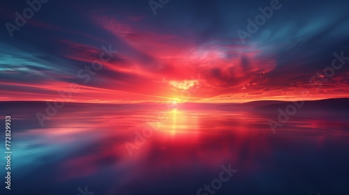 Vivid sunset over calm water