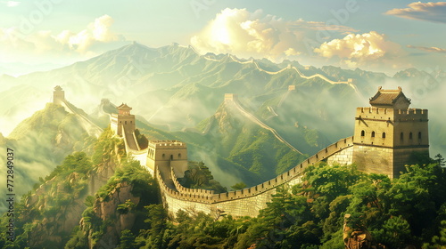 great wall of china, spring - Generative AI