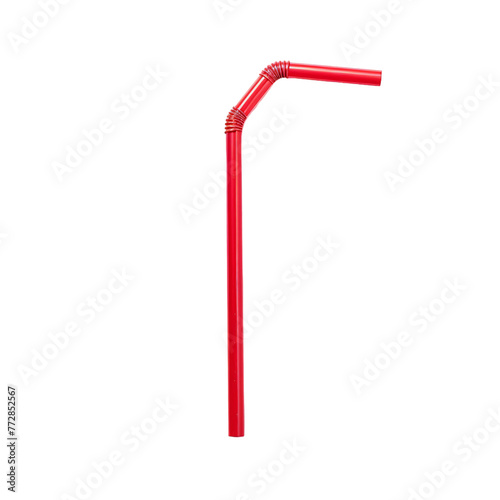 Red color straw isolated on white background, red single straw, one straw