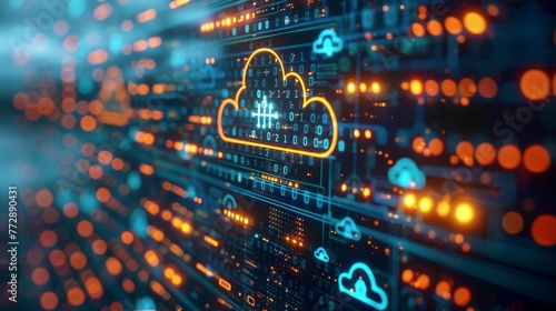 Digital technology icons representing cloud computing