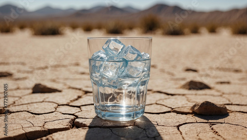 Glass of ice water in the desert.