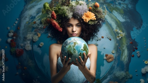 woman's hands holding the earth, save the planet, earth day concept