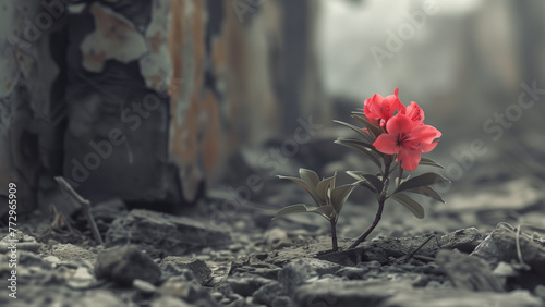 Life in Gray: Blooming Azalea in War Ruins