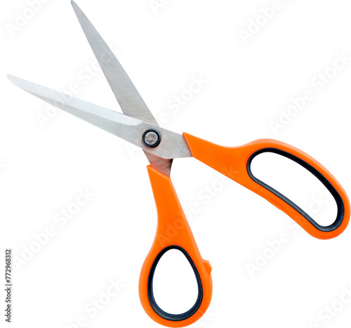 A pair of scissors with plastic handles